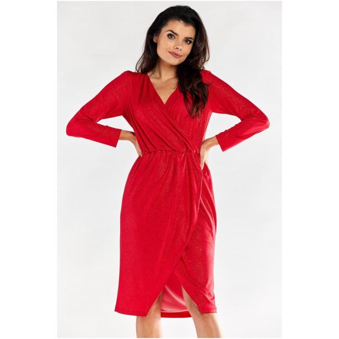 E-shop Červené trblietavé šaty s obálkovým strihom