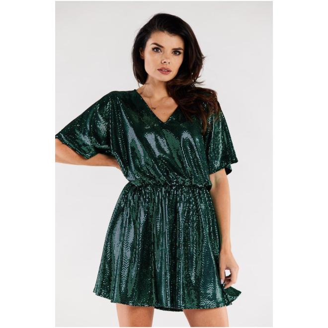 E-shop Zelené rozšírené šaty s nariasením v páse