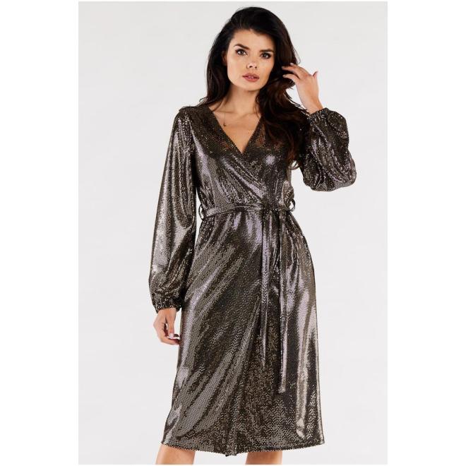 E-shop Dámske obálkové šaty s opaskom zlatej farby