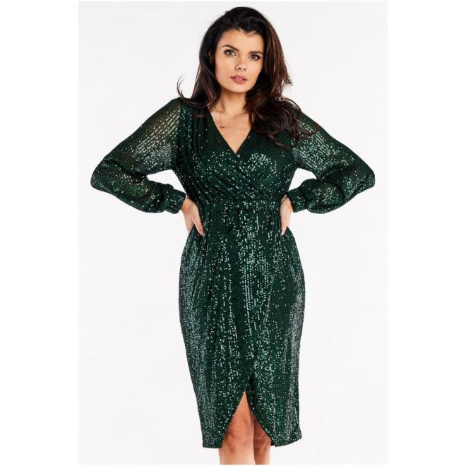 E-shop Obálkové flitrované šaty zelenej farby