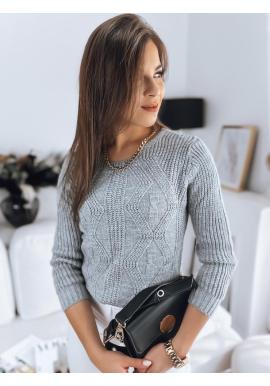 Dámsky sivý sveter s ozdobným pletením