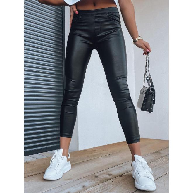 E-shop Čierne voskované nohavice s vysokým pásom