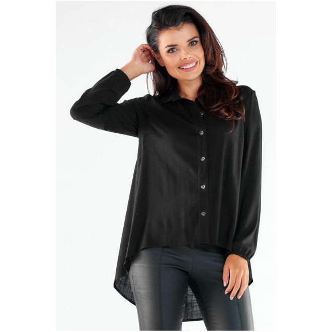 E-shop Čierna elegantná košeľa s predĺženým chrbtom
