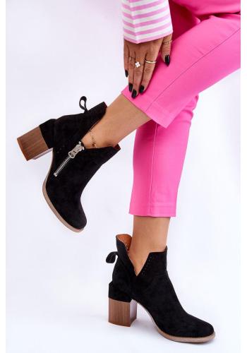 Čierne dámske topánky na podpätku so zipsom