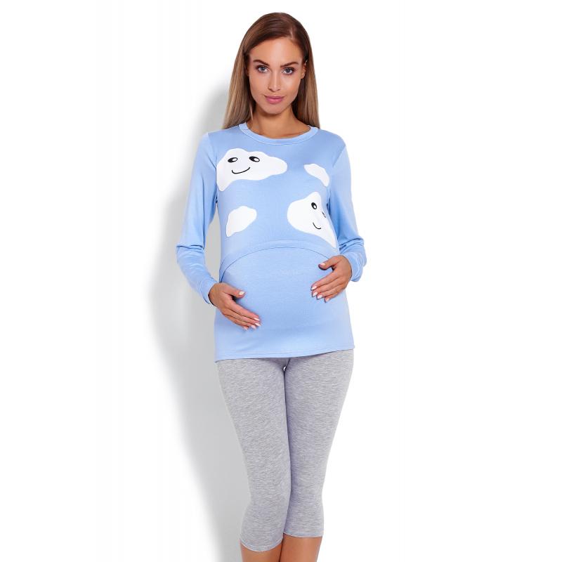 E-shop Materské modré pyžamo s legínami so zvýšeným pásom a kŕmnym panelom - mraky