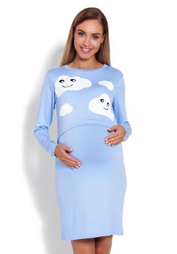 Modrá nočná košeľa s krytým kŕmnym panelom pre mamičky - mraky