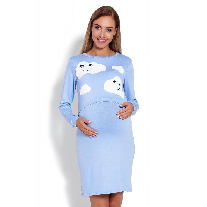 E-shop Modrá nočná košeľa s krytým kŕmnym panelom pre mamičky - mraky
