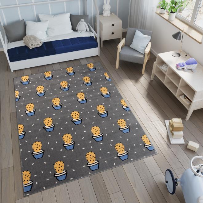 E-shop Detský sivý koberec s motívom kaktusov
