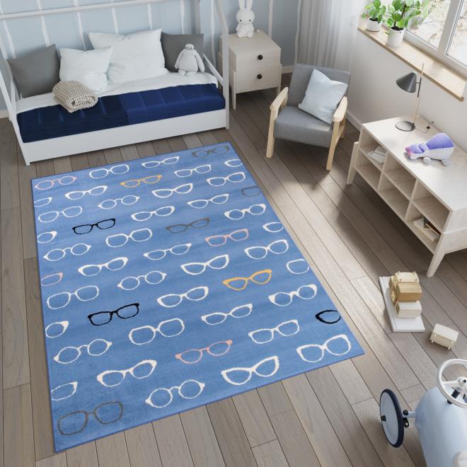 E-shop Modrý detský koberec s okuliarmi