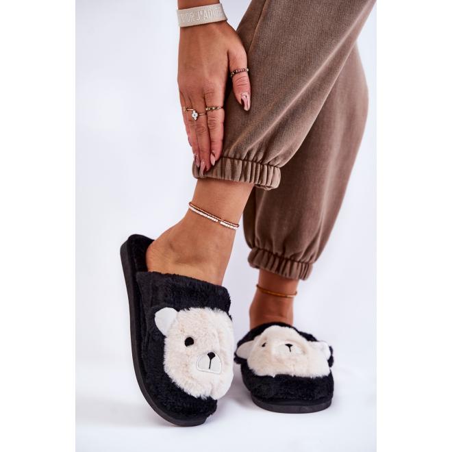 E-shop Čierne dámske papuče s macikom