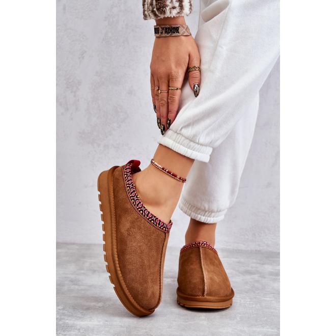 E-shop Hnedé dámske hrejivé papuče