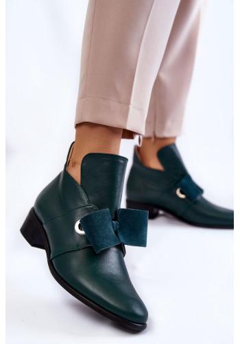 Kožené zelené topánky na podpätku