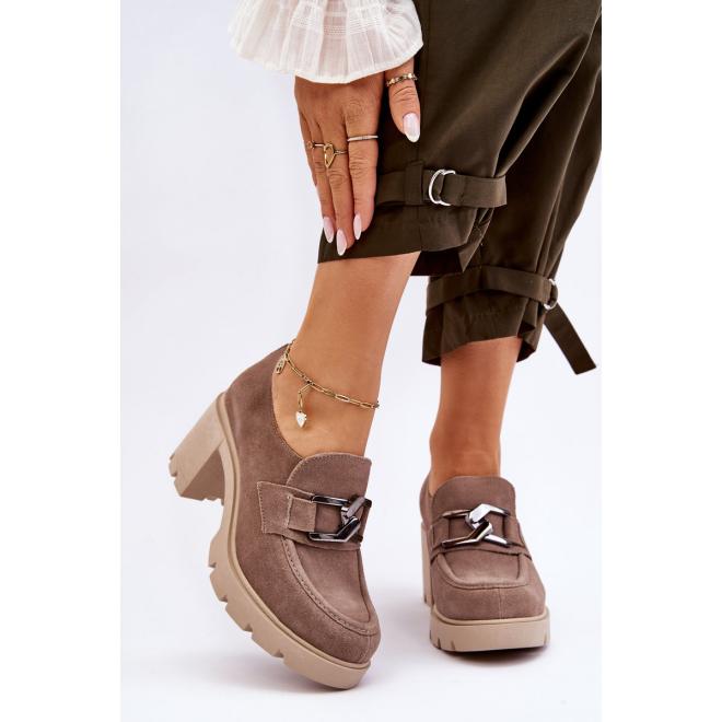 E-shop Béžové dámske topánky na podpätku
