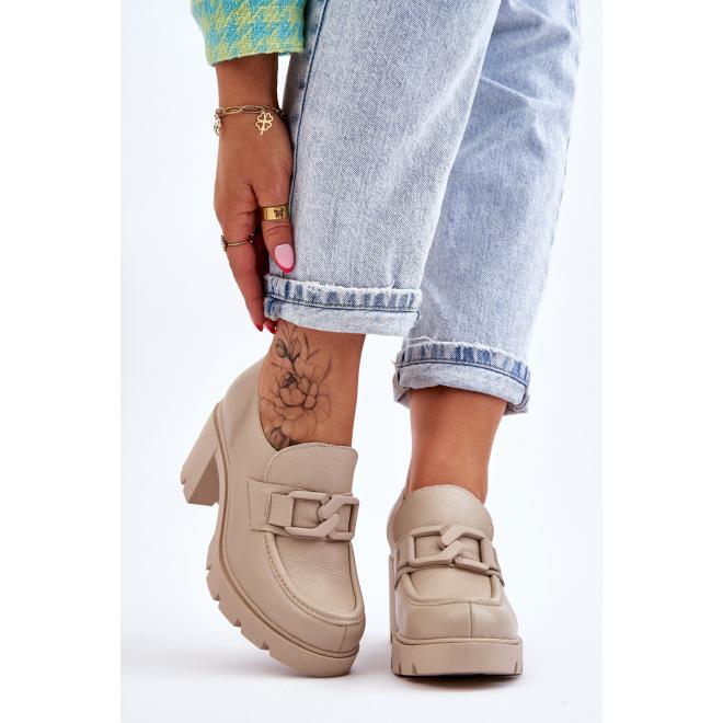 E-shop Kožené béžové dámske topánky na podpätku