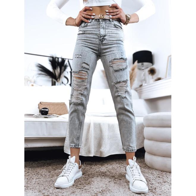E-shop Dámske svetlosivé džínsy s dierami