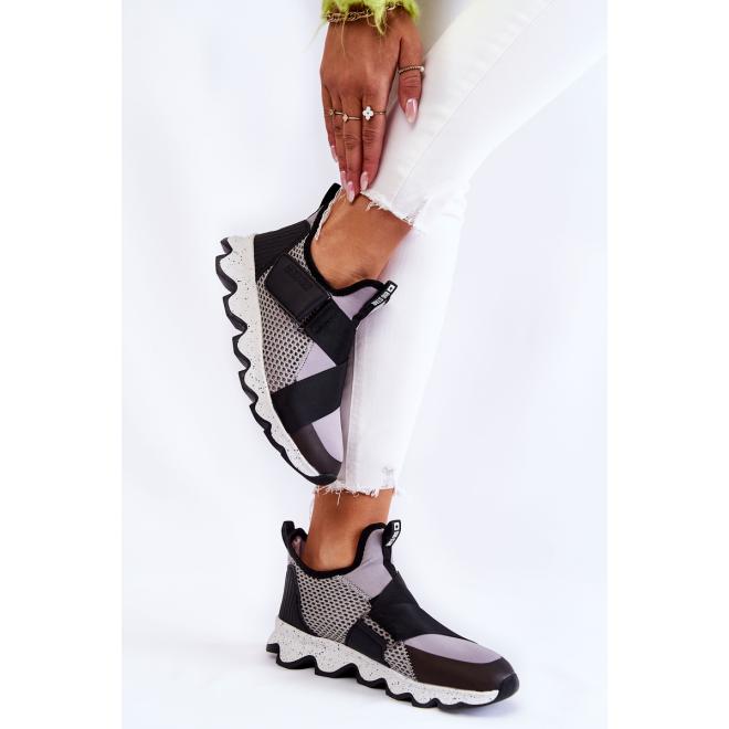 E-shop Sivo-čierne dámske topánky Big Star so suchým zipsom