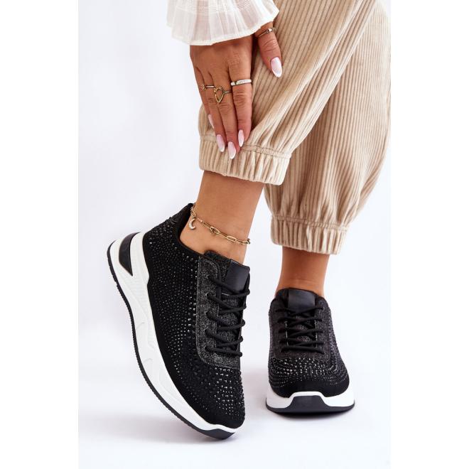 E-shop Dámske čierne sneakersy zdobené zirkónmi