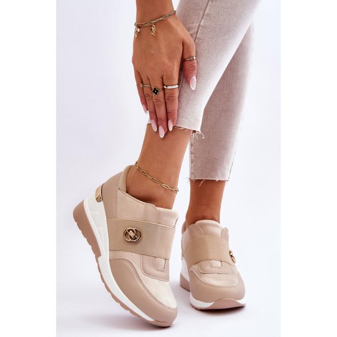 E-shop Béžové dámske sneakersy s klinovým podpätkom