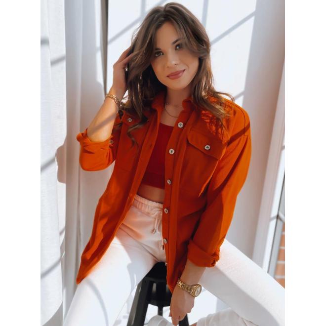 E-shop Riflová dámska bunda v oranžovej farbe