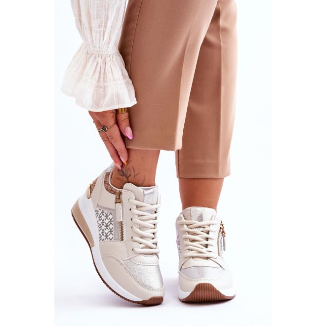 E-shop Béžové dámske sneakersy s ozdobným zipsom