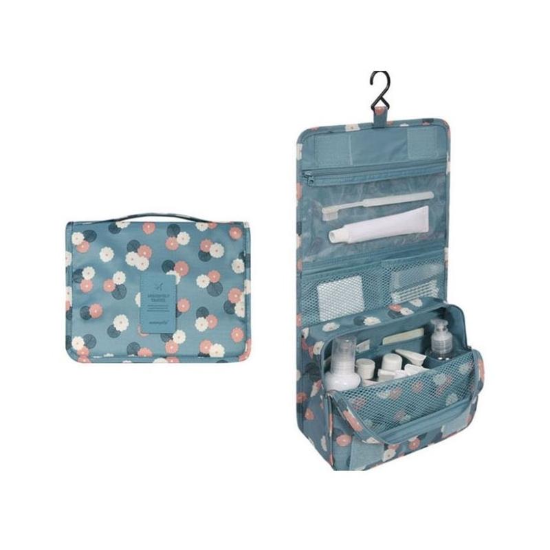 E-shop Modrá kozmetická taška s kvetinovým motívom
