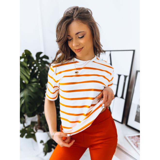 E-shop Bavlnené dámske tričko s oranžovými pásikmi