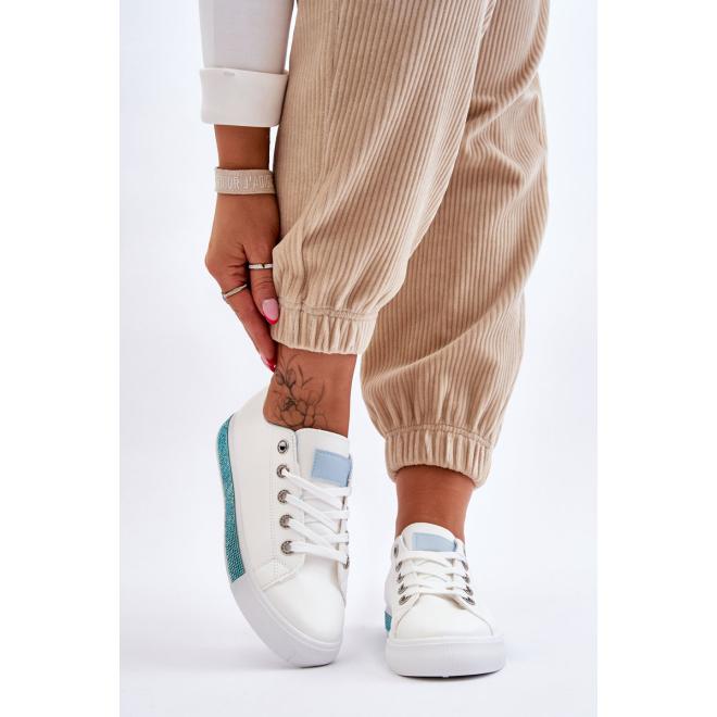 E-shop Biele dámske tenisky s modrými kamienkami