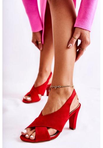 Červené dámske sandále na podpätku