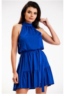 Rozšírené šaty s opaskom v modrej farbe