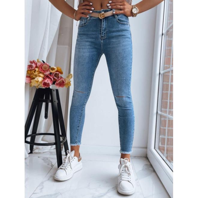 E-shop Modré dámske džínsy s dierami na kolenách