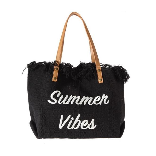 E-shop Čierna plážová taška so strapcami