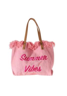 Plážová taška so strapcami v ružovej farbe