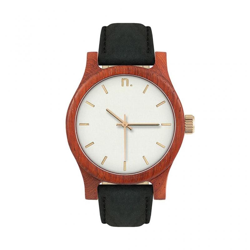 E-shop Dámske drevené hodinky s koženým remienkom v čierno-bielej farbe