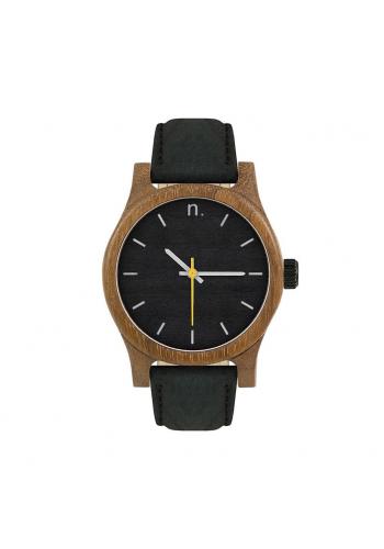 Béžovo-čierne drevené hodinky s koženým remienkom pre dámy