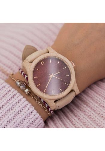 Dámske drevené hodinky s koženým remienkom v béžovo-hnedej farbe