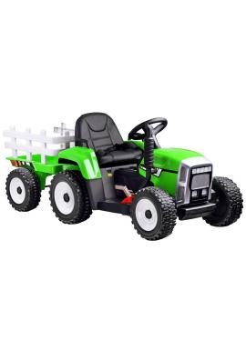 Zelený detský traktor s prívesom