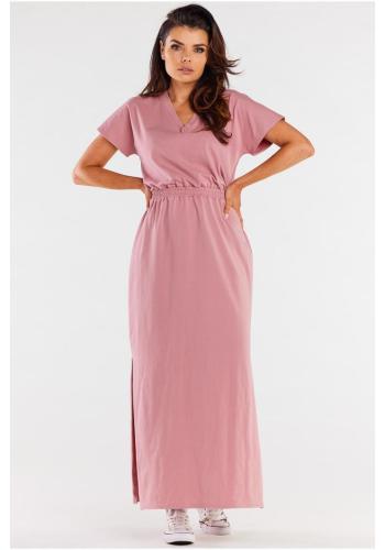 Dámske ružové maxi šaty s krátkym rukávom