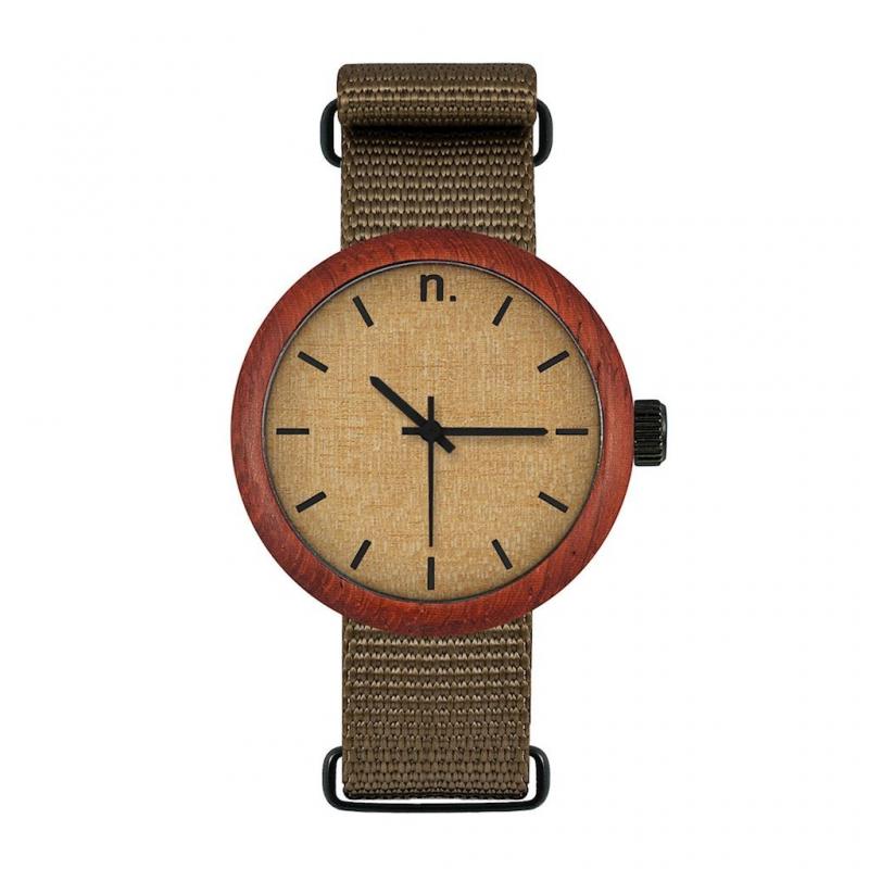 E-shop Dámske drevené hodinky s textilným remienkom v kaki farbe