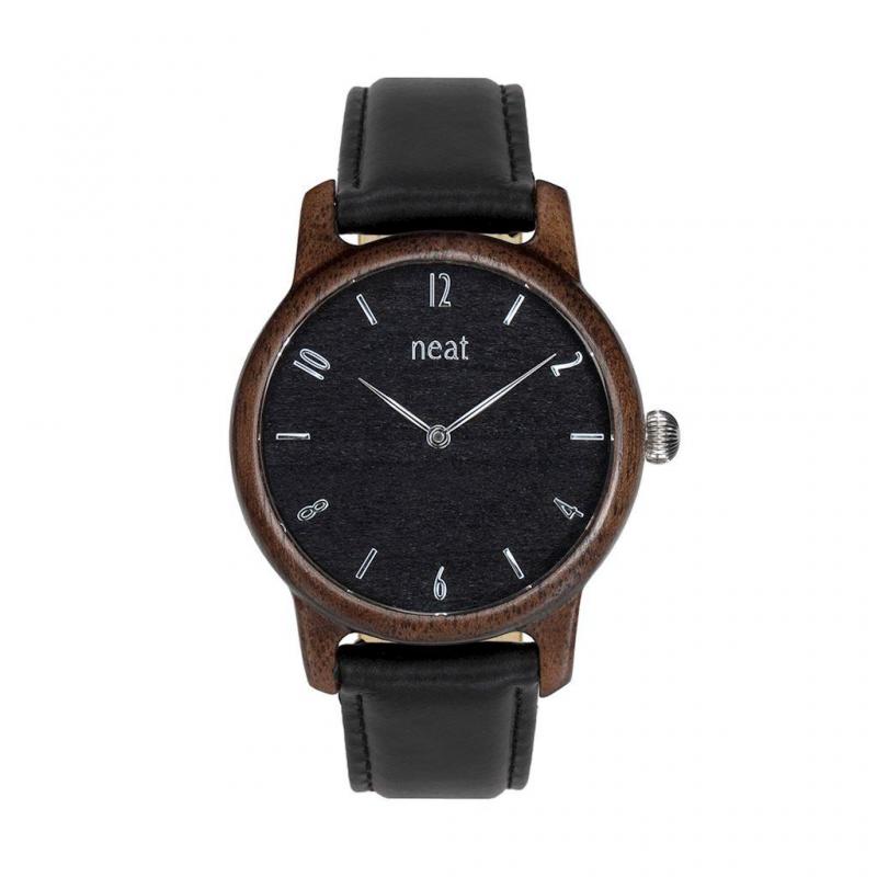 E-shop Čierne drevené hodinky s koženým remienkom pre dámy