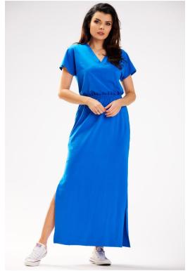 Maxi šaty s krátkym rukávom v modrej farbe