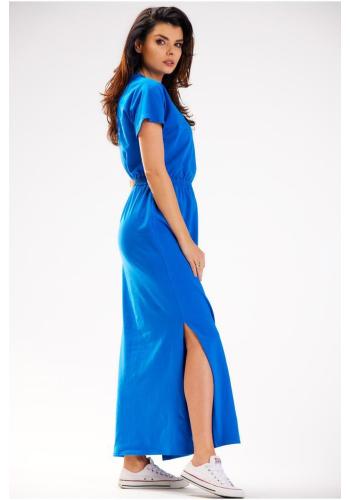 Maxi šaty s krátkym rukávom v modrej farbe