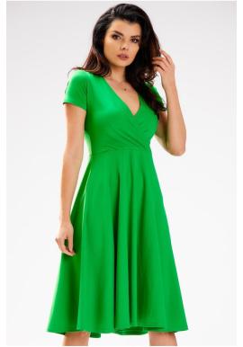 Zelené midi šaty s obálkovým výstrihom