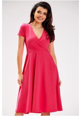 Dámske ružové midi šaty s obálkovým výstrihom