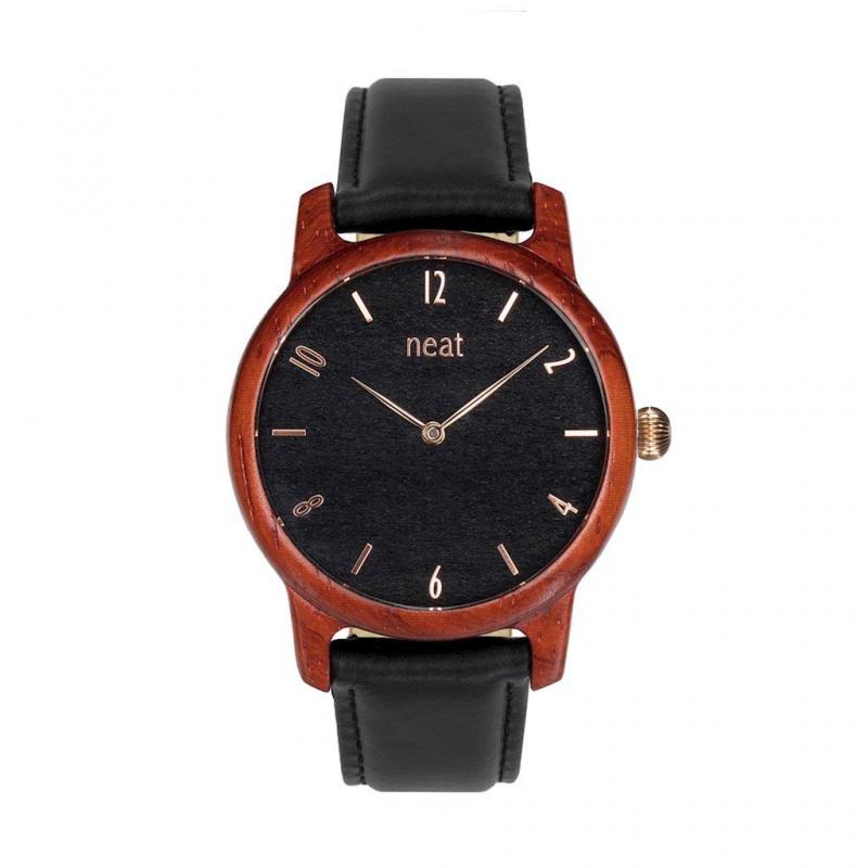 E-shop Dámske drevené hodinky s koženým remienkom v čiernej farbe