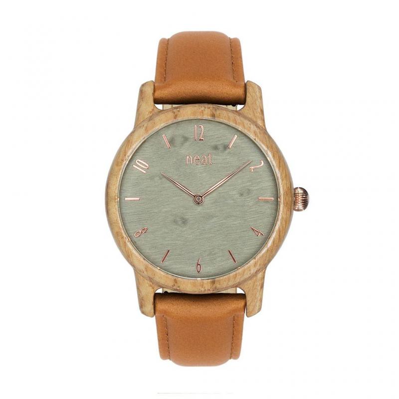 E-shop Dámske drevené hodinky s koženým remienkom v hnedo-olivovej farbe