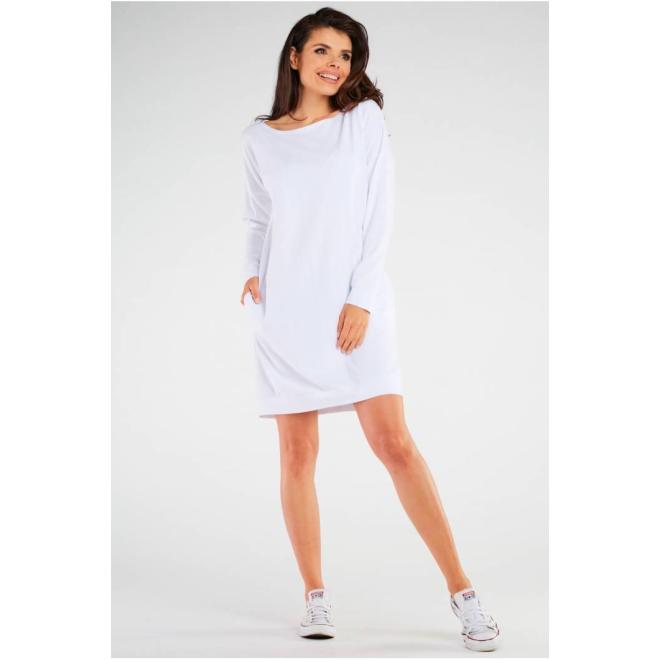 E-shop Biele voľné šaty s dlhým rukávom
