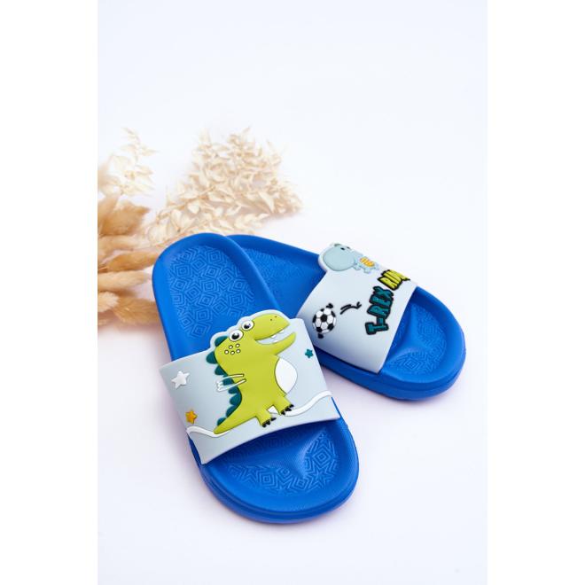 Modré chlapčenské šľapky s dinosaurom