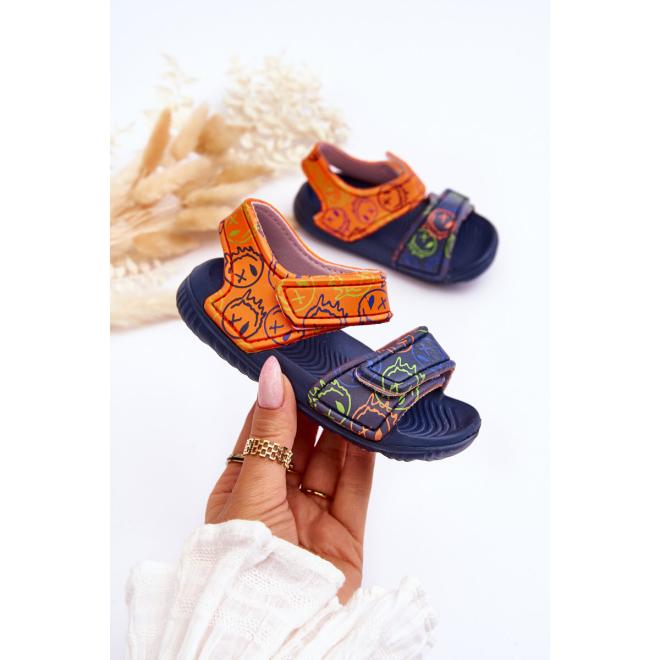 E-shop Chlapčenské modro-oranžové sandále