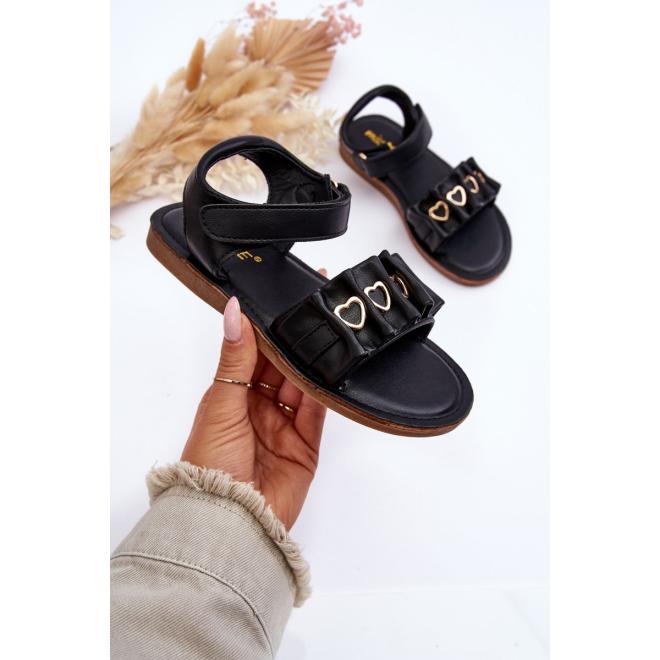 E-shop Čierne dievčenské sandále na suchý zips