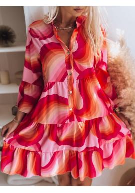 Dámske volánové šaty so vzorom v ružovej farbe